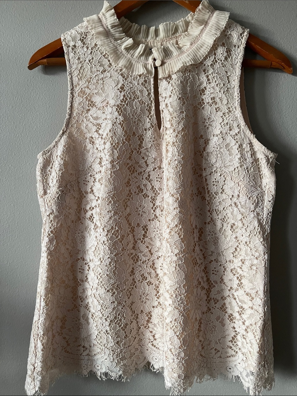 J. Crew Sleeveless Lace Ruffle-Neck Camisole in Cream